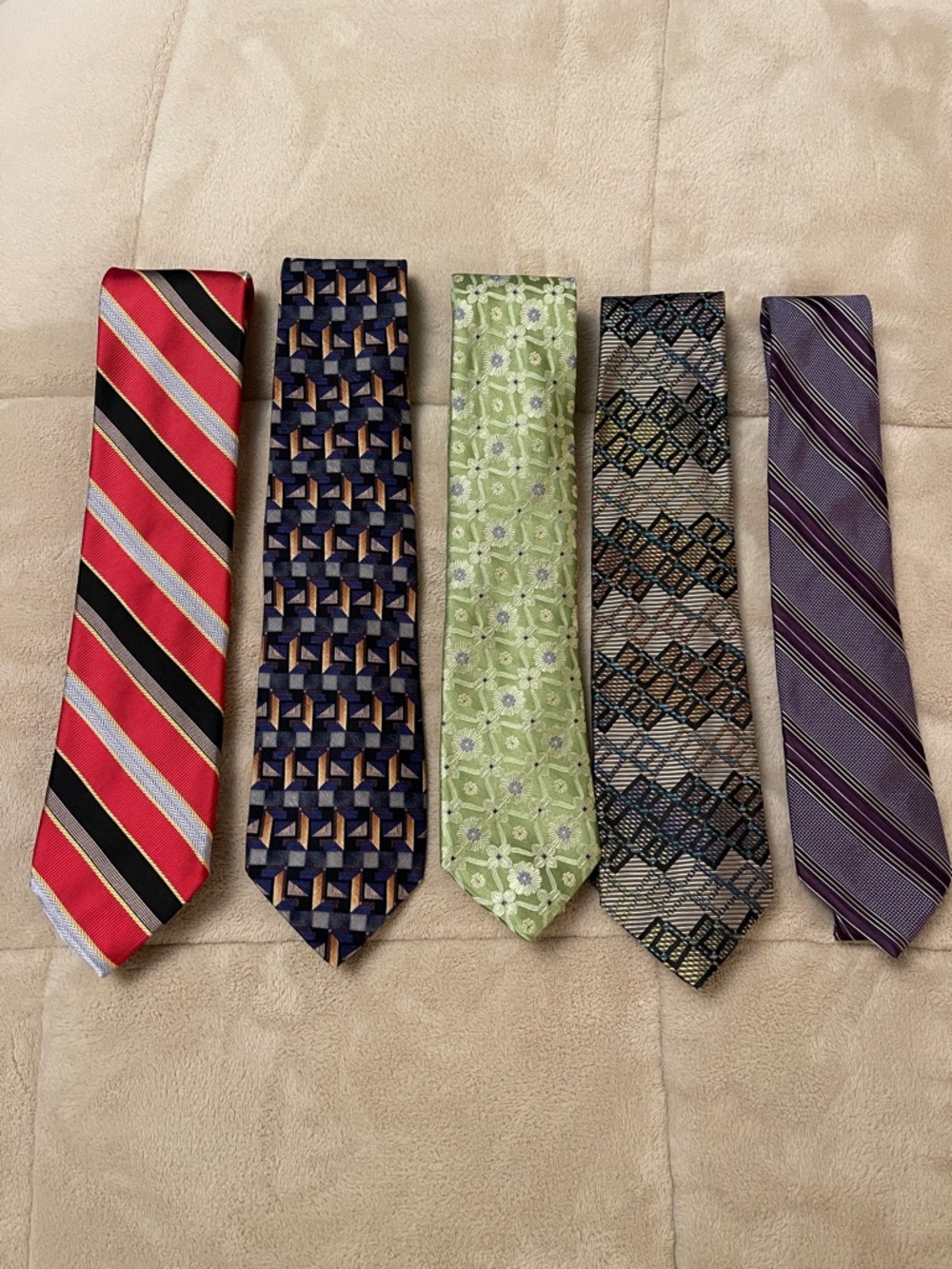 Men's Assorted Patterned Neckties - Red, Blue, Green, Gray, Purple